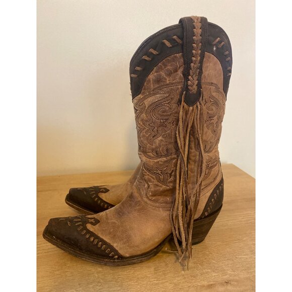 Vintage Lucchese Women's Brown Western Cowboy Boots With Tassels Size 7.5 - Picture 5 of 8
